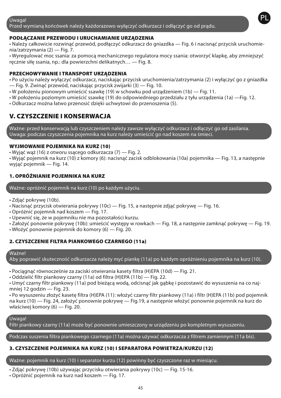 V. czyszczenie i konserwacja | ROWENTA COMPACTEO CYCLONIC RO3449 User Manual | Page 50 / 56