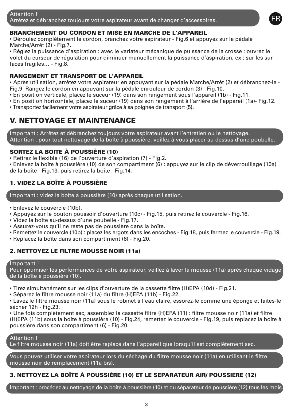 V. nettoyage et maintenance | ROWENTA COMPACTEO CYCLONIC RO3449 User Manual | Page 8 / 56