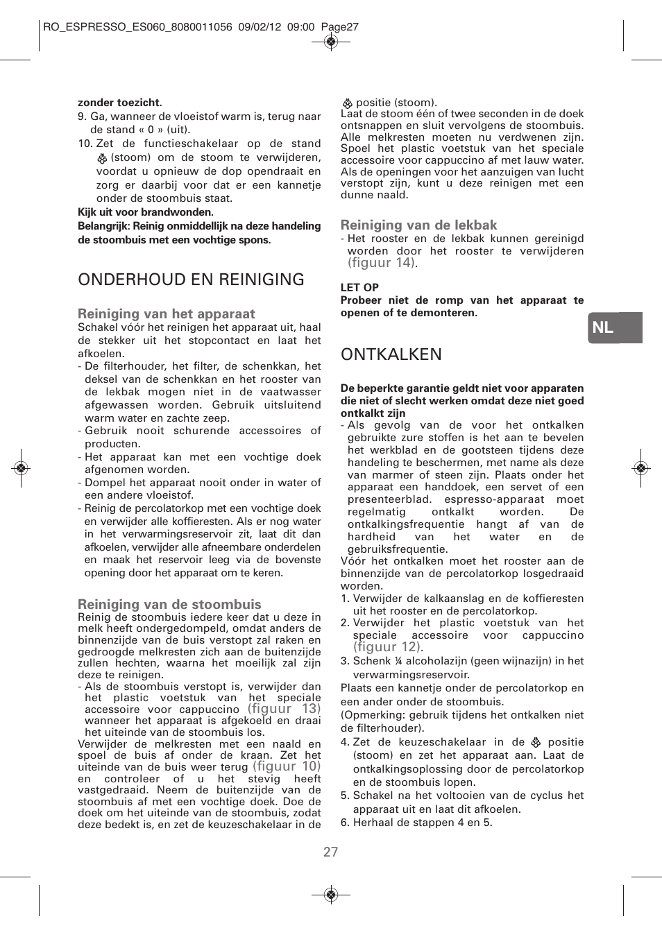 Onderhoud en reiniging, Ontkalken | ROWENTA ESPRESSO ES060 User Manual | Page 25 / 82