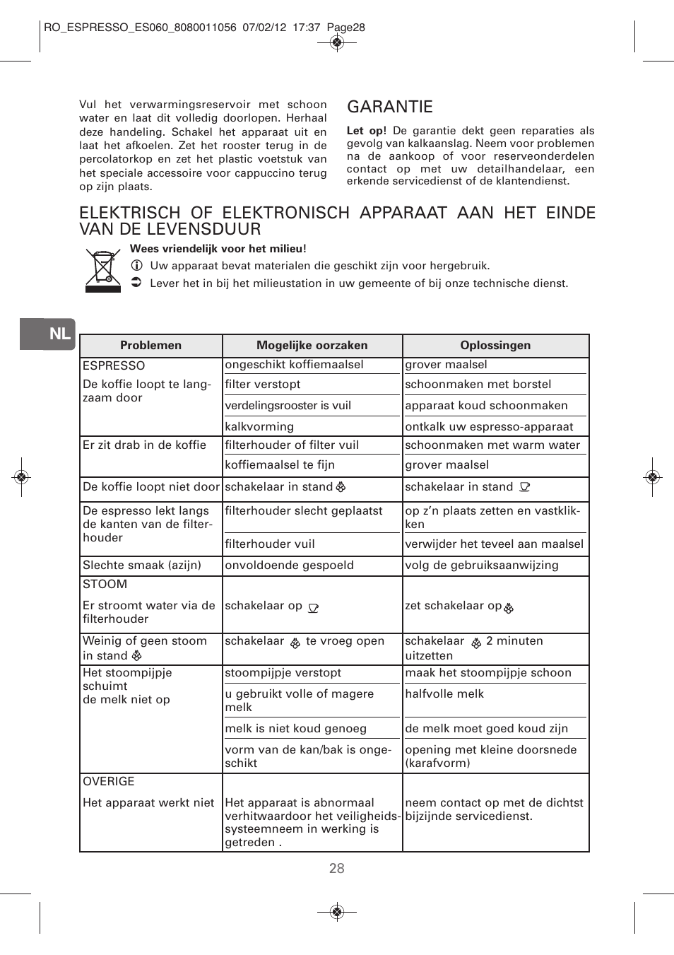 Garantie | ROWENTA ESPRESSO ES060 User Manual | Page 26 / 82