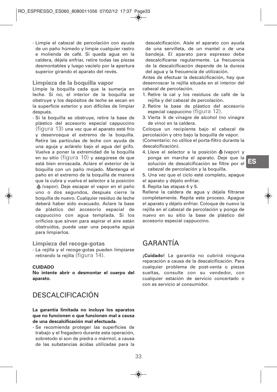 Descalcificación, Garantía | ROWENTA ESPRESSO ES060 User Manual | Page 31 / 82