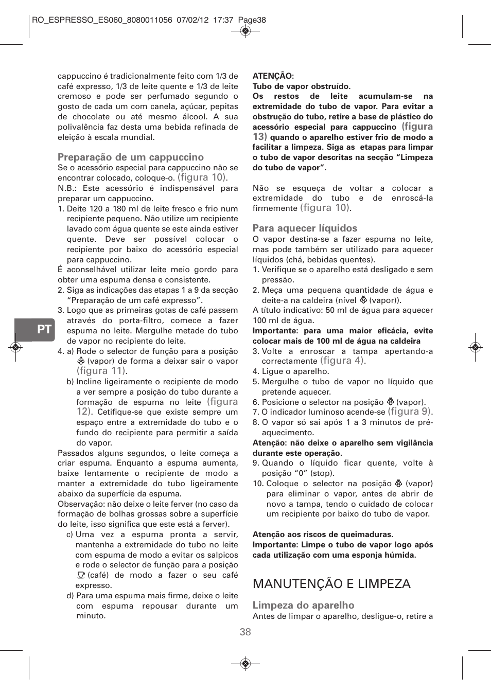 Manutenção e limpeza | ROWENTA ESPRESSO ES060 User Manual | Page 36 / 82