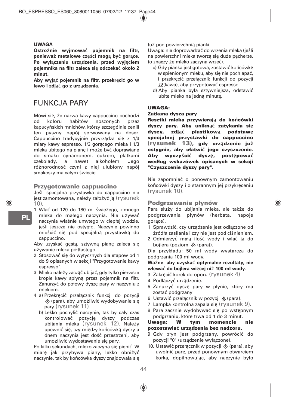 Funkcja pary | ROWENTA ESPRESSO ES060 User Manual | Page 42 / 82