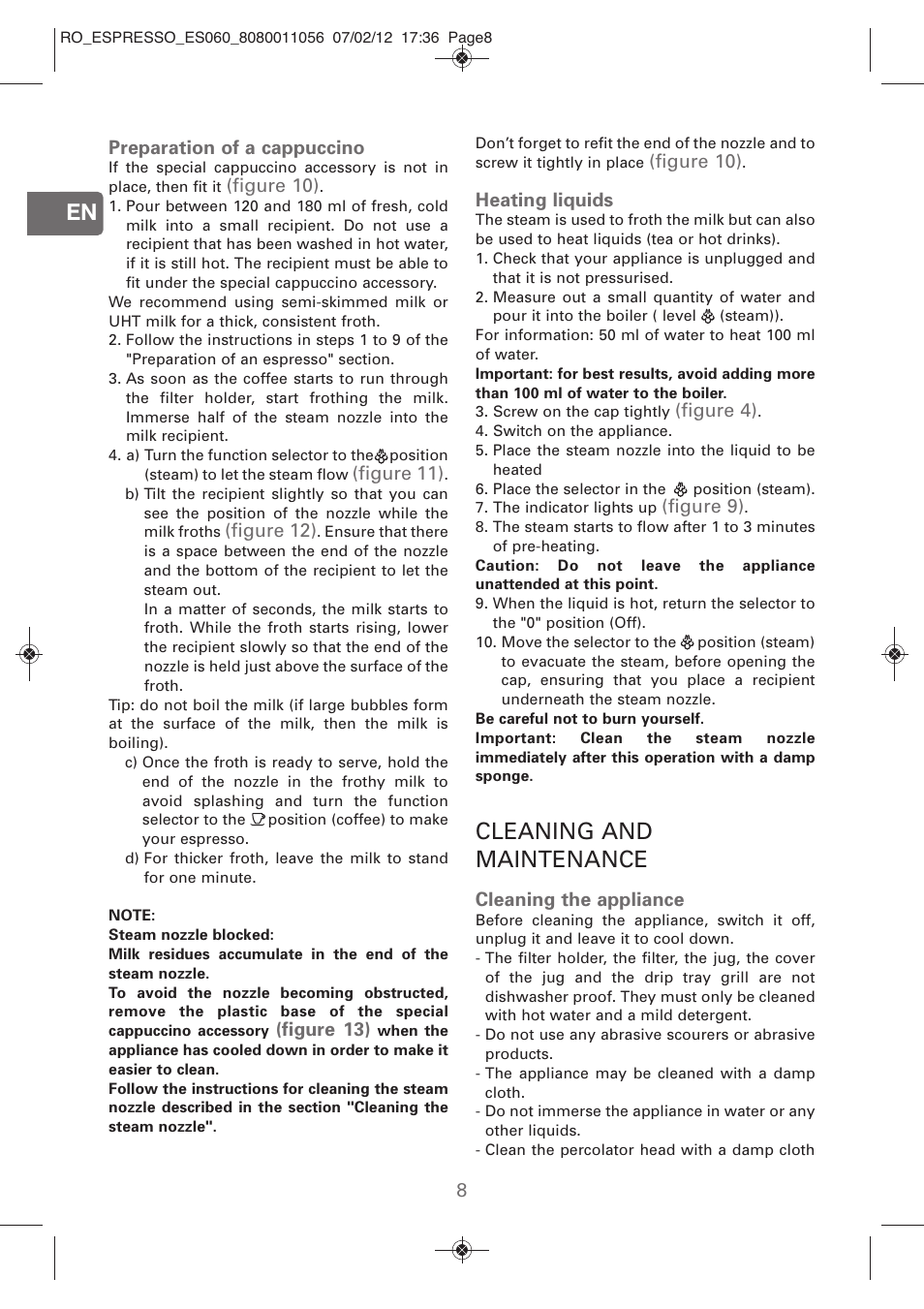 Cleaning and maintenance | ROWENTA ESPRESSO ES060 User Manual | Page 6 / 82