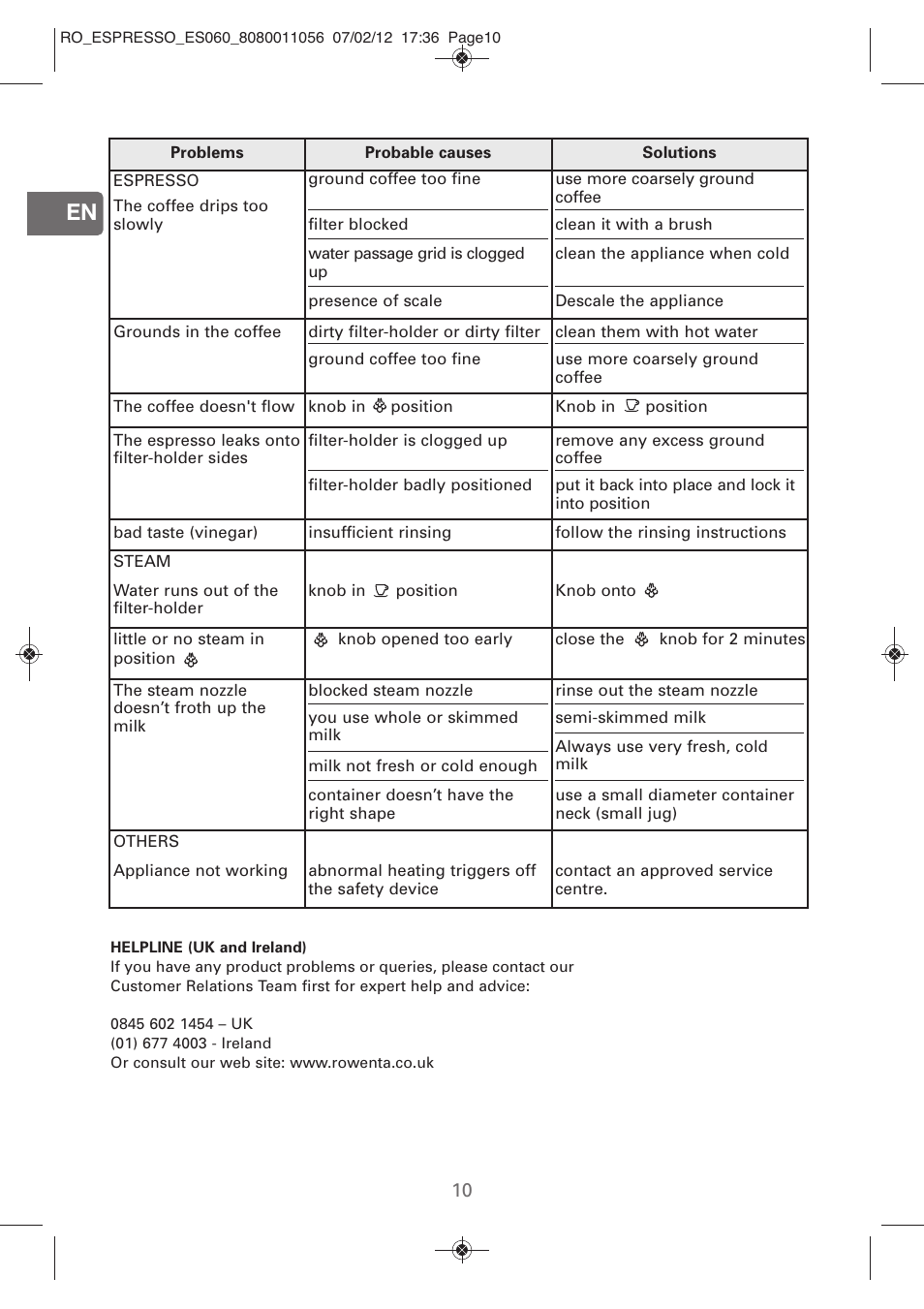 ROWENTA ESPRESSO ES060 User Manual | Page 8 / 82