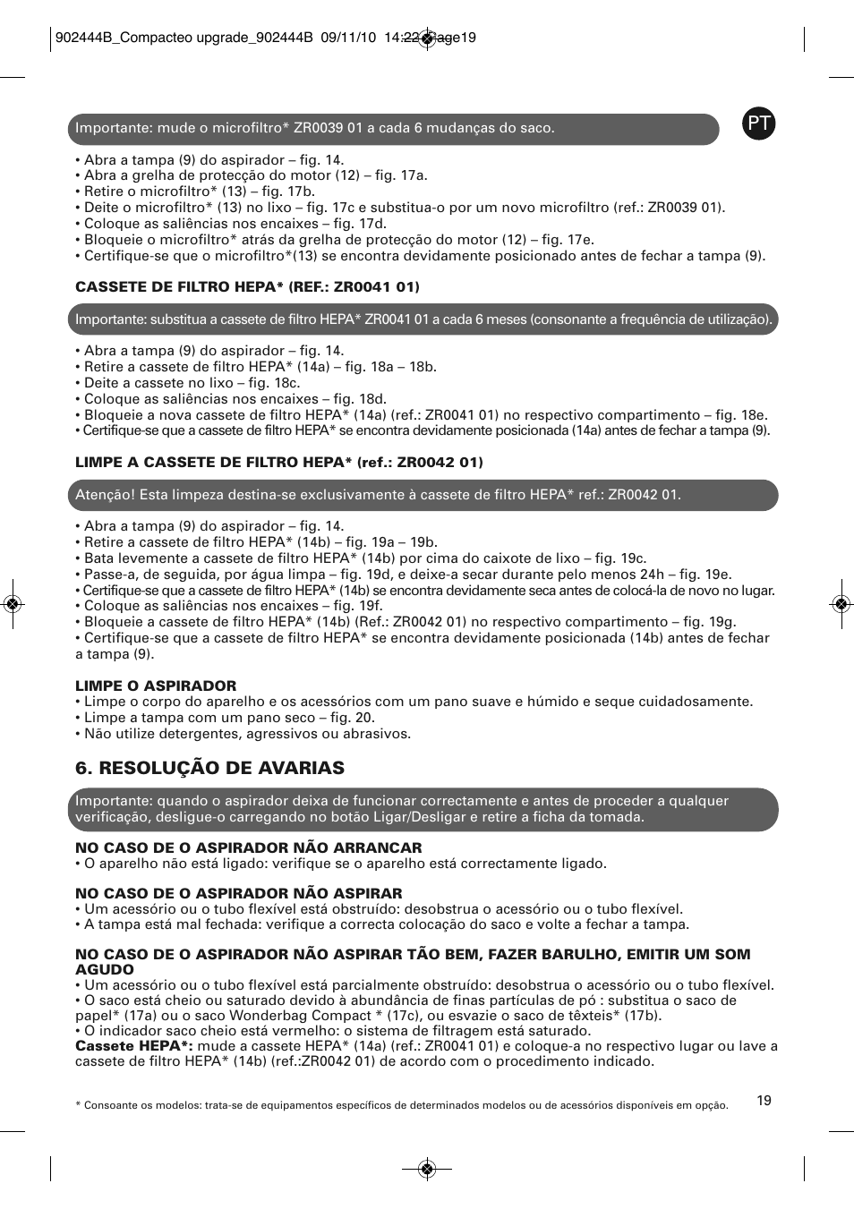 Resolução de avarias | ROWENTA COMPACTEO RO1783 User Manual | Page 23 / 111