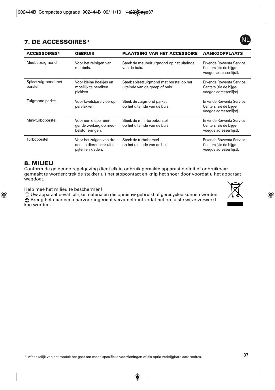 De accessoires, Milieu | ROWENTA COMPACTEO RO1783 User Manual | Page 41 / 111