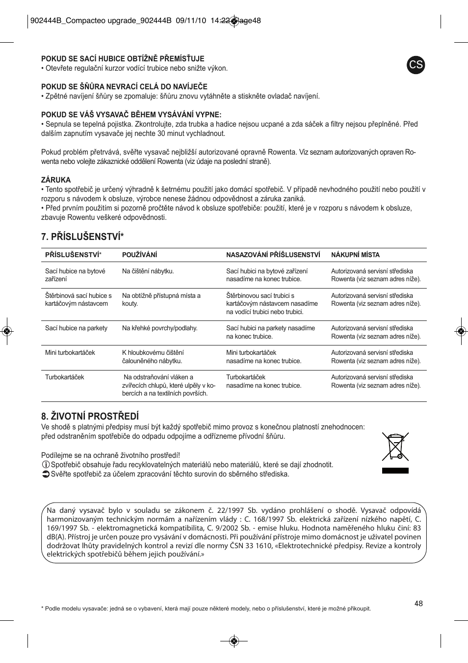 Příslušenství* 8. životní prostředí | ROWENTA COMPACTEO RO1783 User Manual | Page 52 / 111