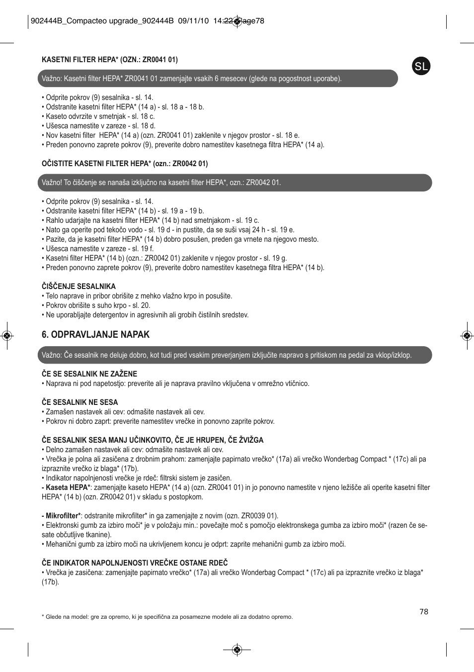 Odpravljanje napak | ROWENTA COMPACTEO RO1783 User Manual | Page 82 / 111