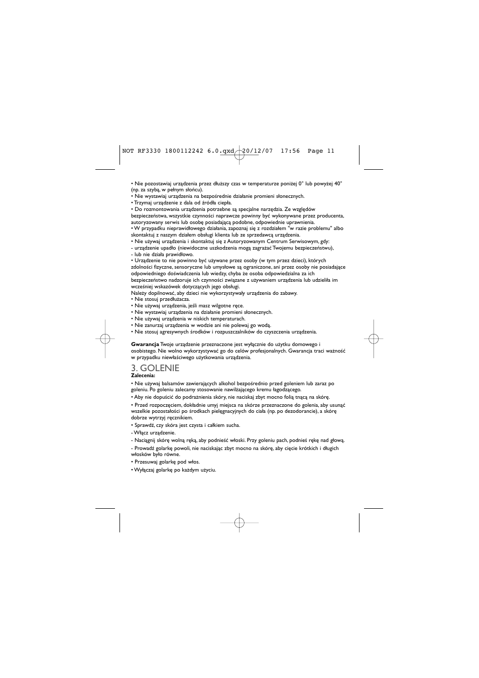 Golenie | ROWENTA LISSEA RF3330 User Manual | Page 15 / 76