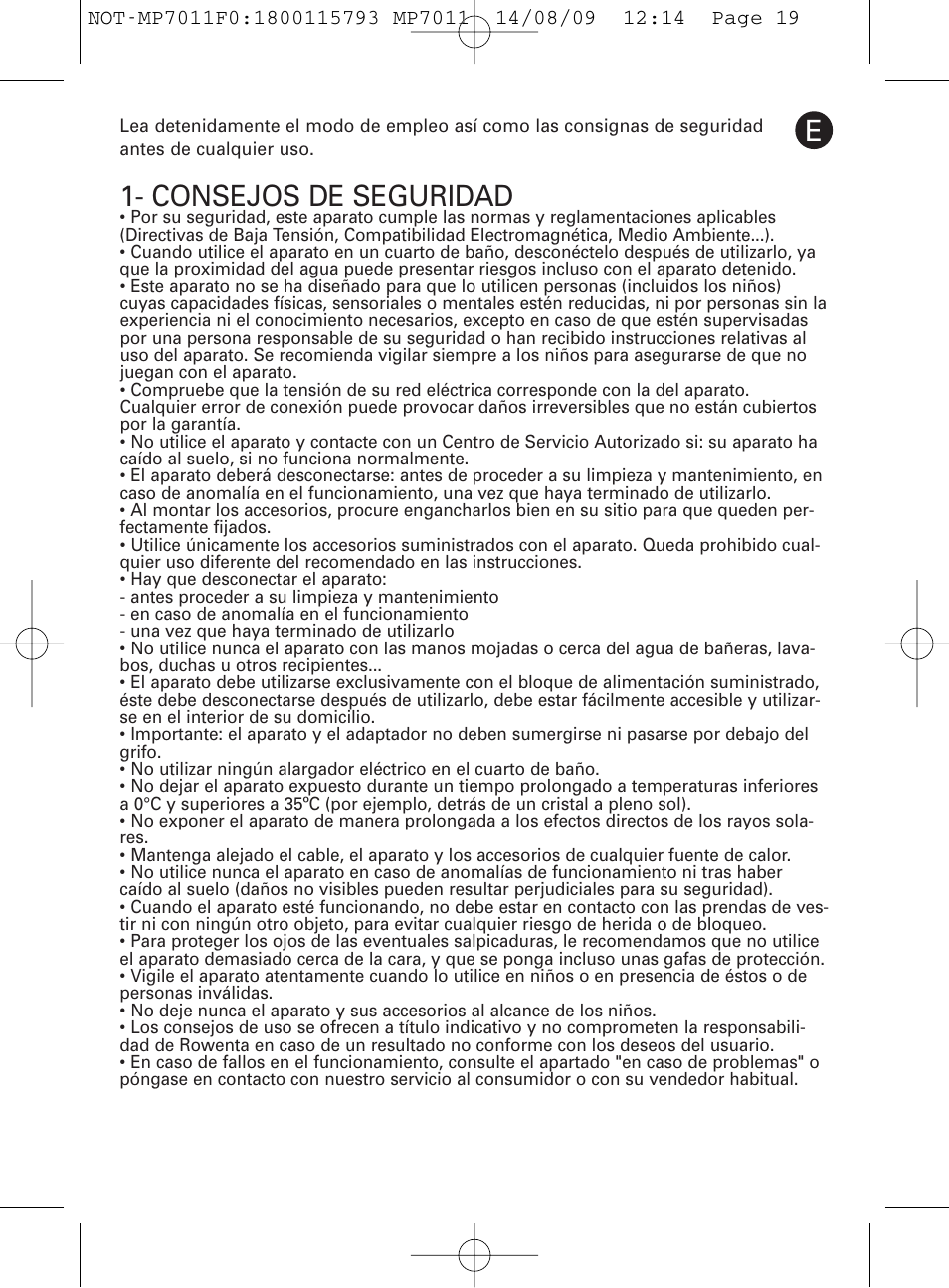 Consejos de seguridad | ROWENTA MANEIS MP7010 User Manual | Page 19 / 48