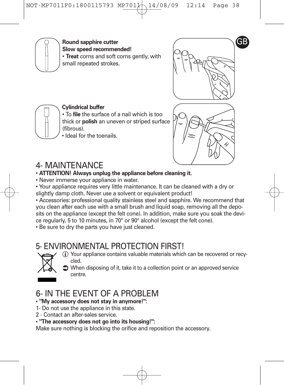 Maintenance, Environmental protection first | ROWENTA MANEIS MP7010 User Manual | Page 38 / 48