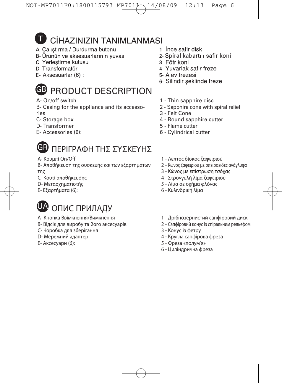 Product description, Περιγραφη τησ συσκευησ, Опис приладу | ROWENTA MANEIS MP7010 User Manual | Page 6 / 48