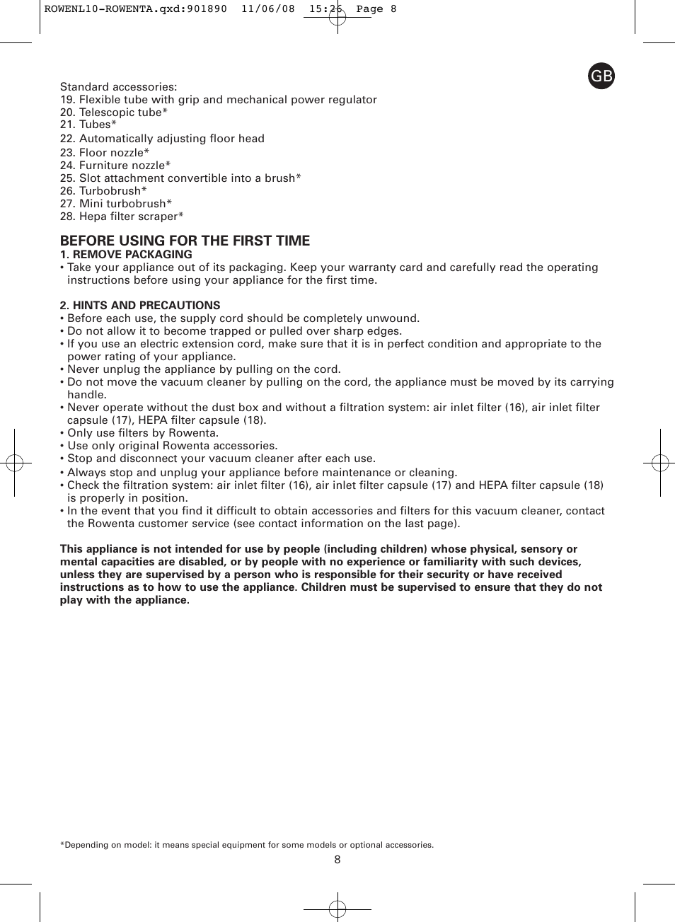 Before using for the first time | ROWENTA COSMO RO3623 User Manual | Page 12 / 122