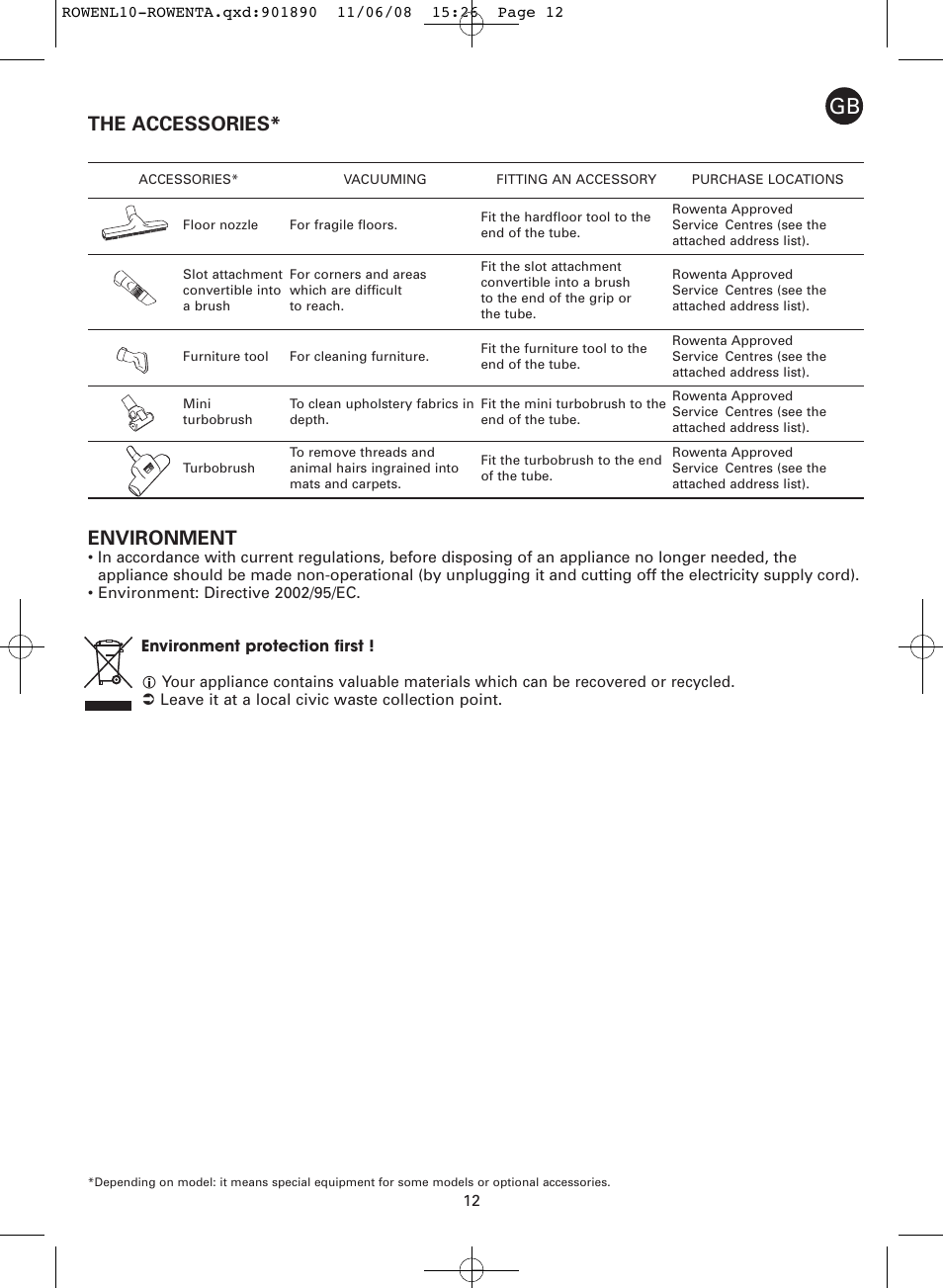 The accessories* environment | ROWENTA COSMO RO3623 User Manual | Page 16 / 122