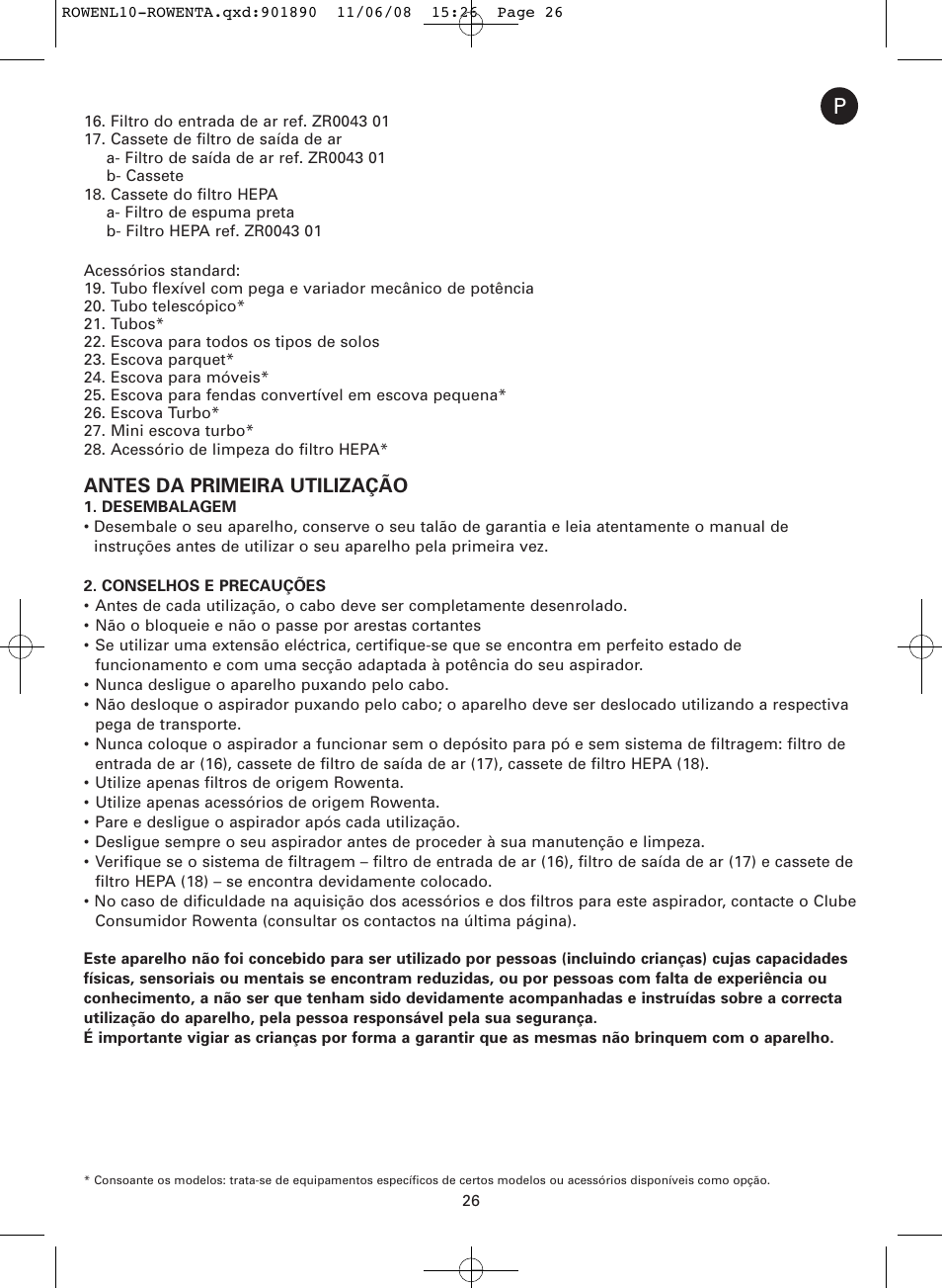 Antes da primeira utilização | ROWENTA COSMO RO3623 User Manual | Page 30 / 122