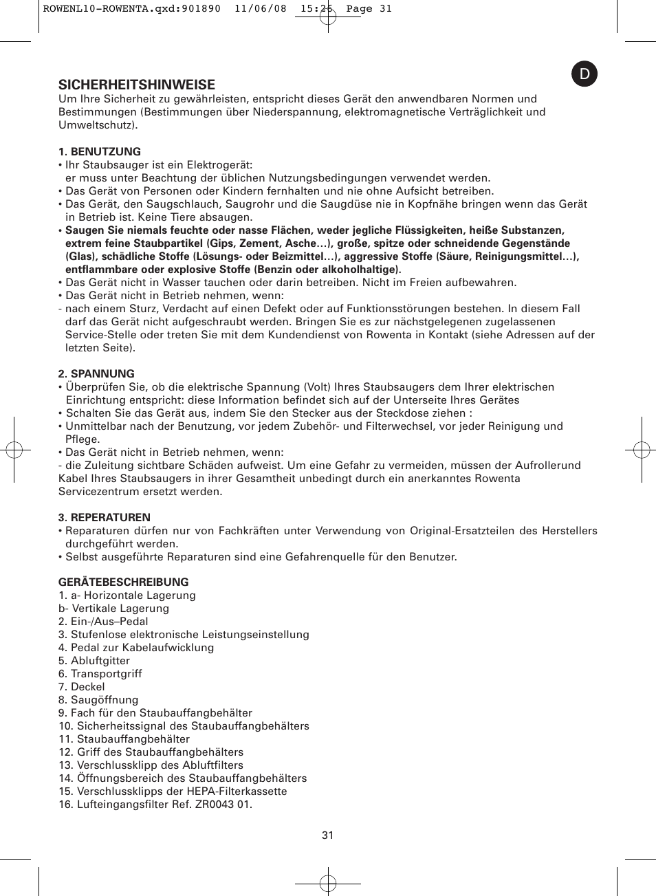 Sicherheitshinweise | ROWENTA COSMO RO3623 User Manual | Page 35 / 122