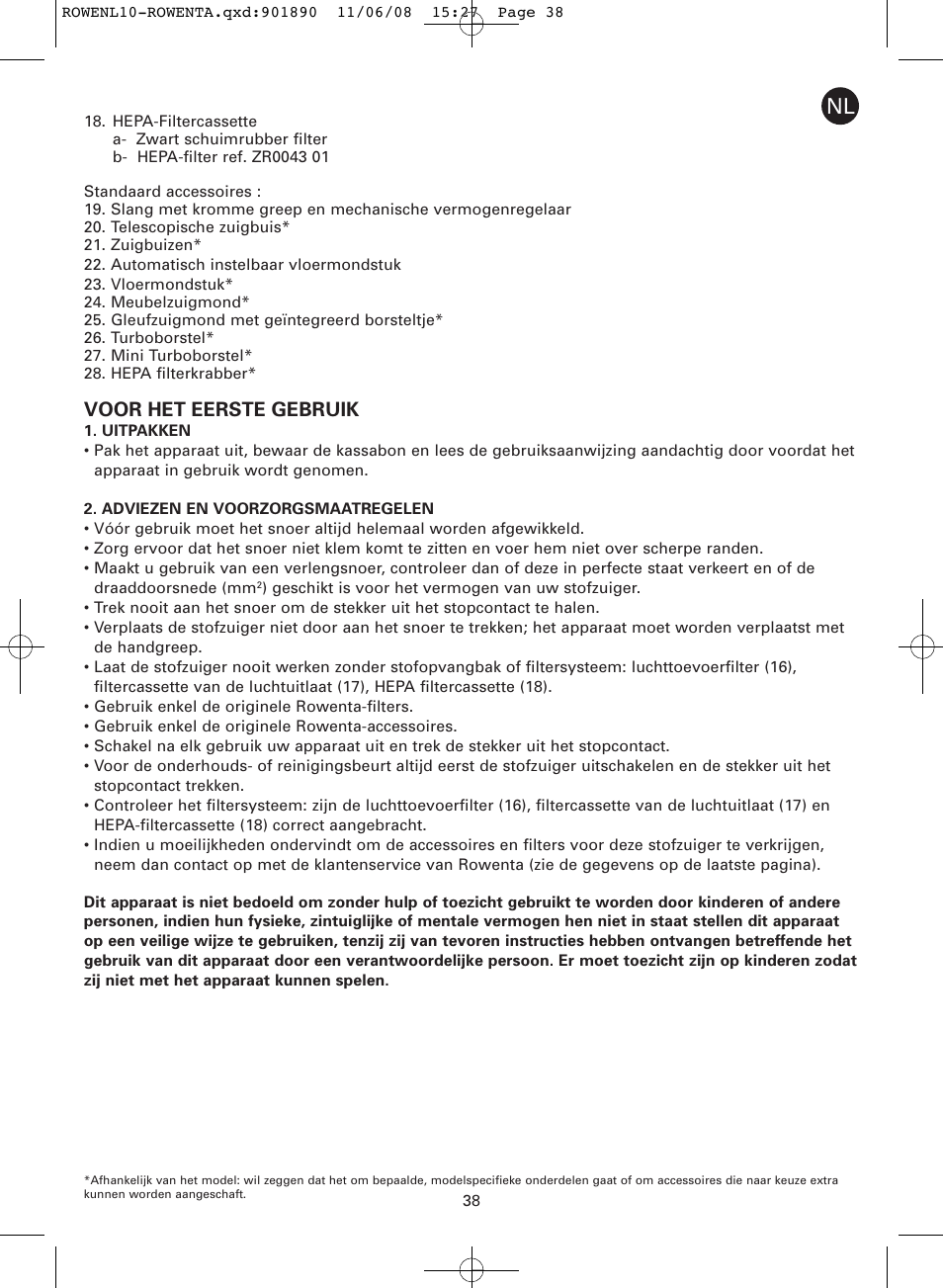 Voor het eerste gebruik | ROWENTA COSMO RO3623 User Manual | Page 42 / 122