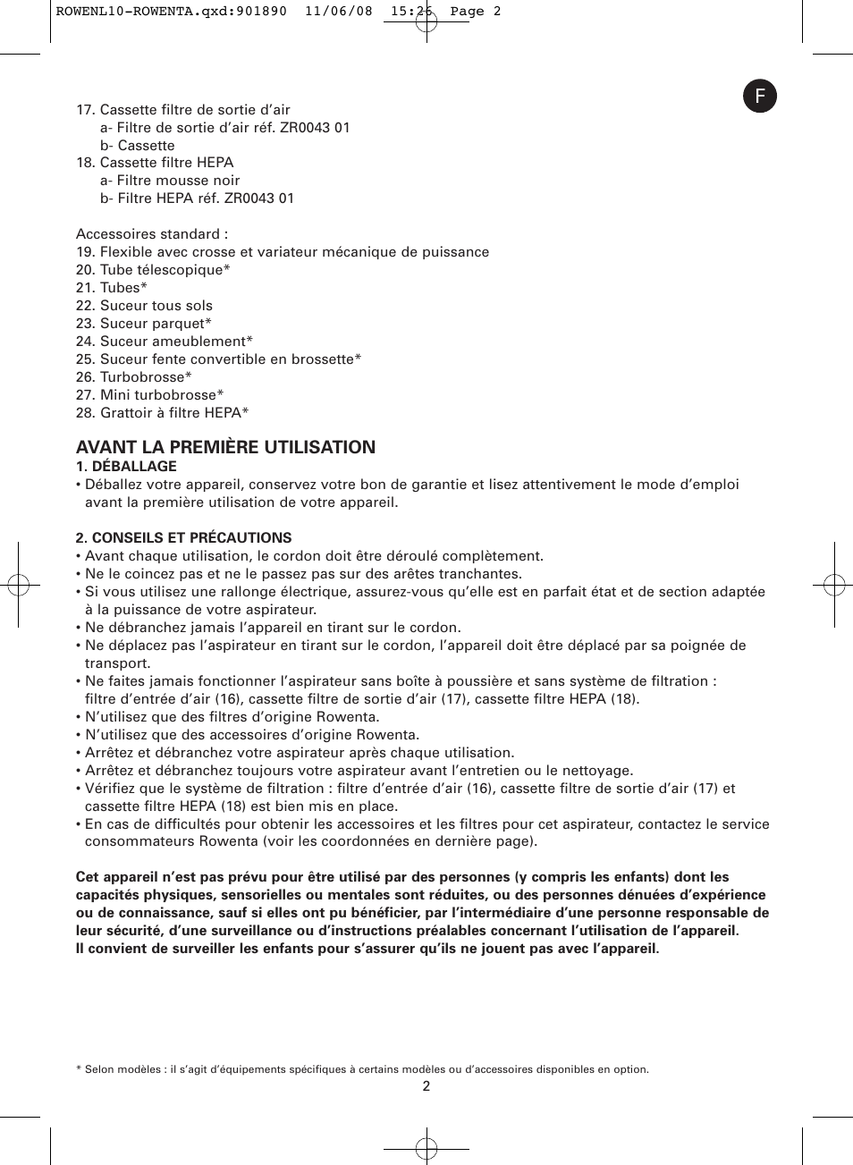 Avant la première utilisation | ROWENTA COSMO RO3623 User Manual | Page 6 / 122