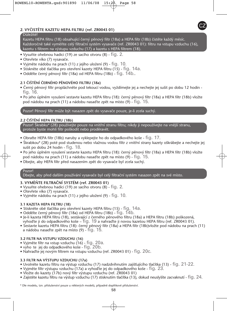 ROWENTA COSMO RO3623 User Manual | Page 62 / 122