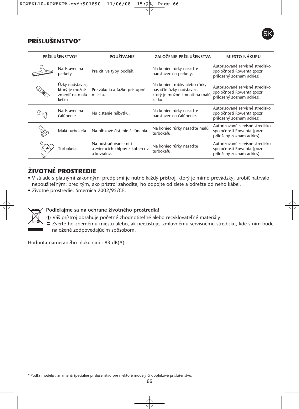 Príslu·enstvo* îivotné prostredie | ROWENTA COSMO RO3623 User Manual | Page 70 / 122