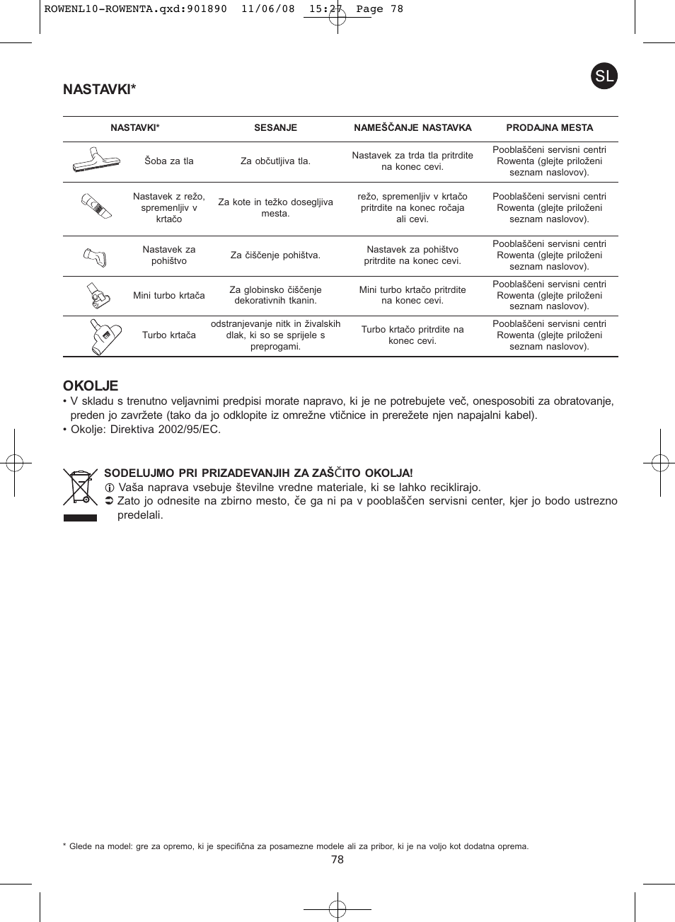 Nastavki* okolje | ROWENTA COSMO RO3623 User Manual | Page 82 / 122