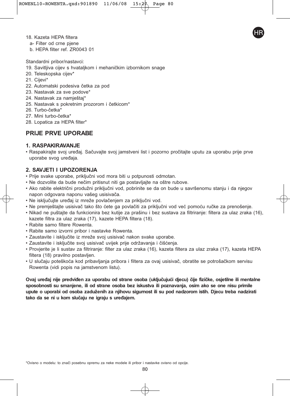 Prije prve uporabe | ROWENTA COSMO RO3623 User Manual | Page 84 / 122