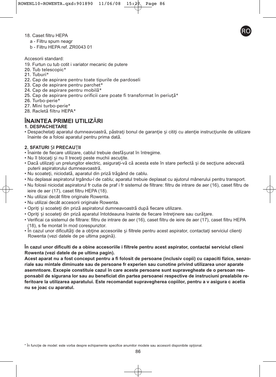 Înaintea primei utiliz ă ri | ROWENTA COSMO RO3623 User Manual | Page 90 / 122