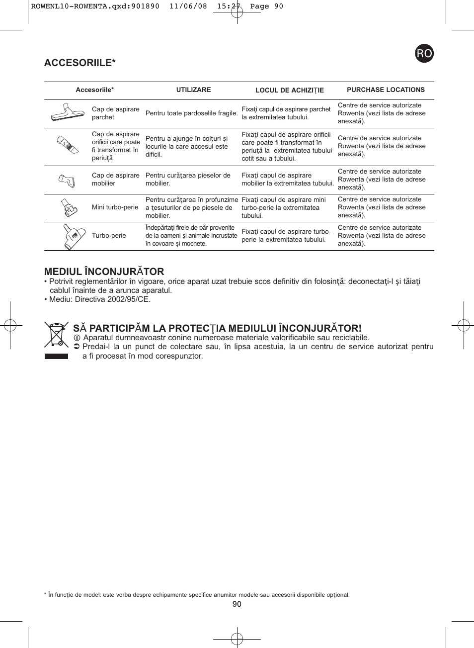 Accesoriile* mediul înconjur ă tor | ROWENTA COSMO RO3623 User Manual | Page 94 / 122