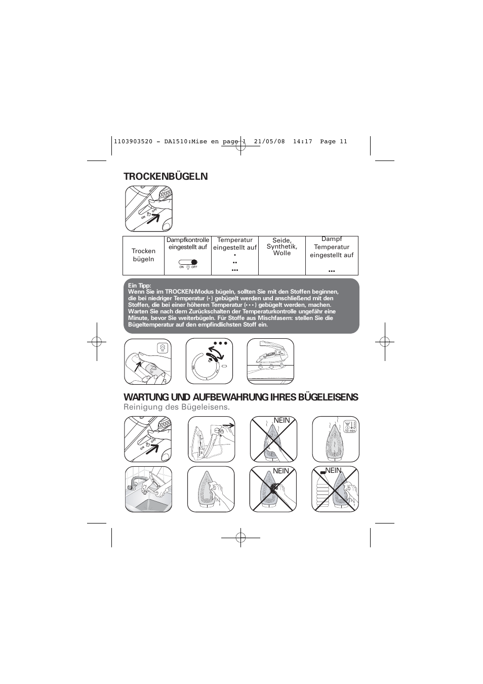 Reinigung des bügeleisens | ROWENTA TRAVEL IRON DA1510 User Manual | Page 11 / 60