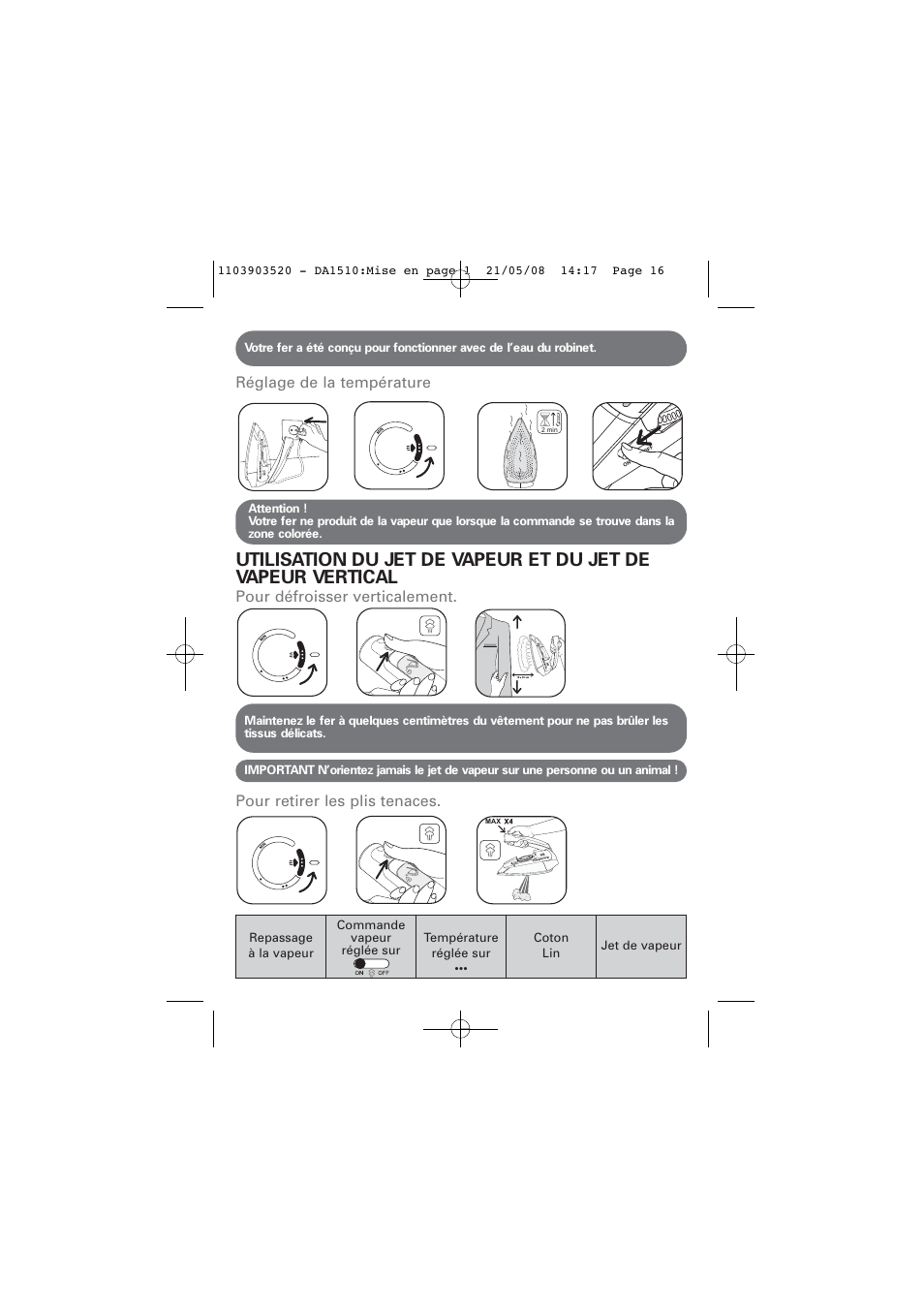 ROWENTA TRAVEL IRON DA1510 User Manual | Page 16 / 60