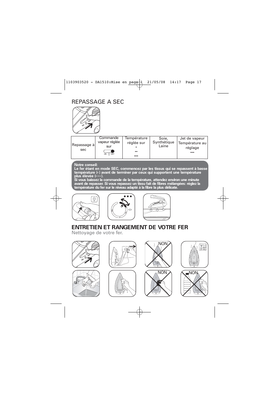 Nettoyage de votre fer | ROWENTA TRAVEL IRON DA1510 User Manual | Page 17 / 60