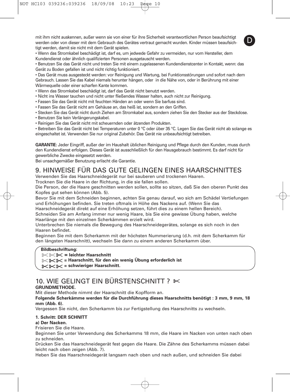 Hinweise für das gute gelingen eines haarschnittes, Wie gelingt ein bürstenschnitt | ROWENTA PERFECT LINE HC1037 User Manual | Page 10 / 40