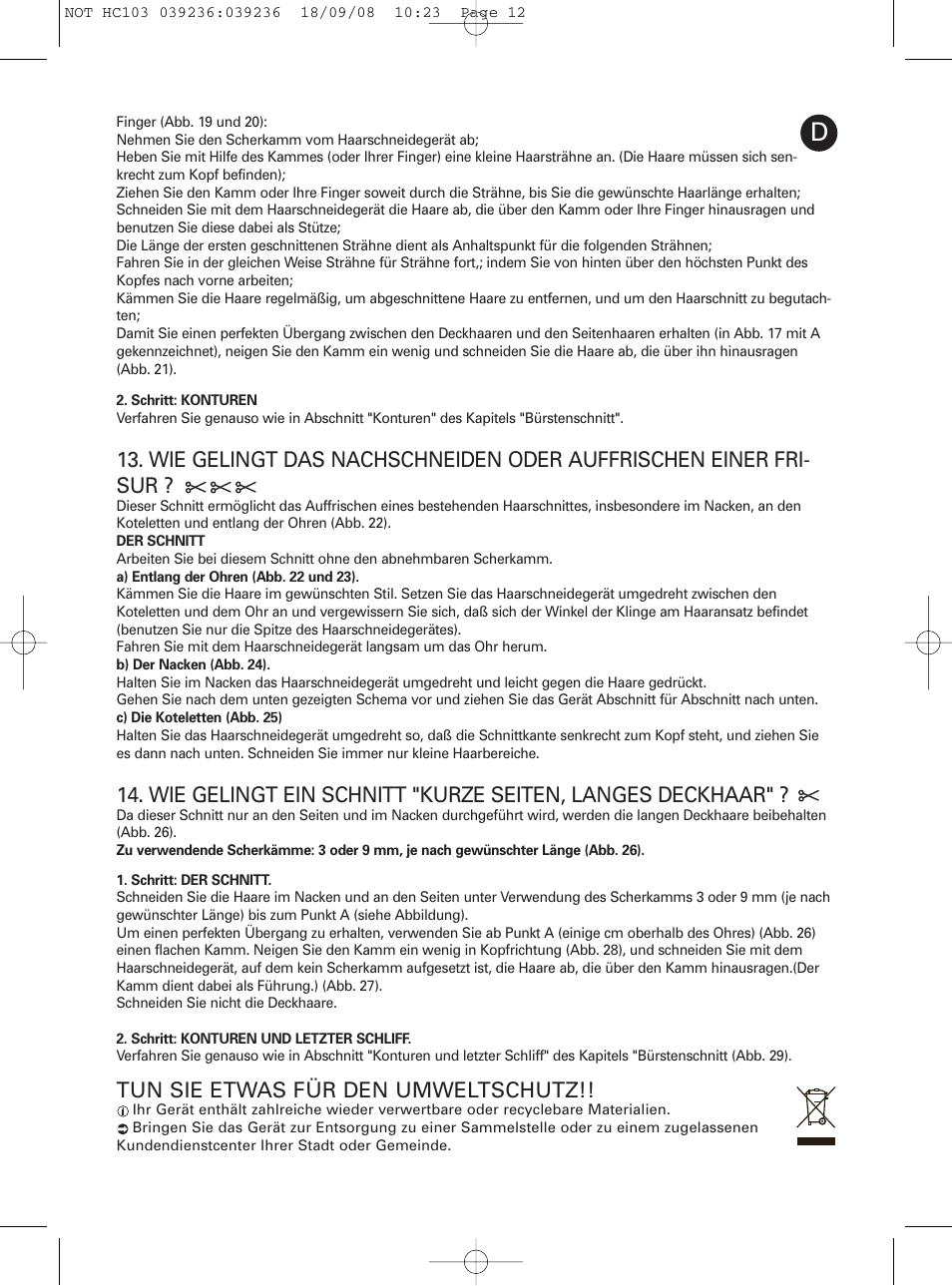 Tun sie etwas für den umweltschutz | ROWENTA PERFECT LINE HC1037 User Manual | Page 12 / 40