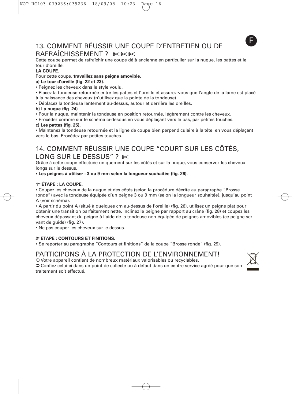 Participons à la protection de l’environnement | ROWENTA PERFECT LINE HC1037 User Manual | Page 16 / 40