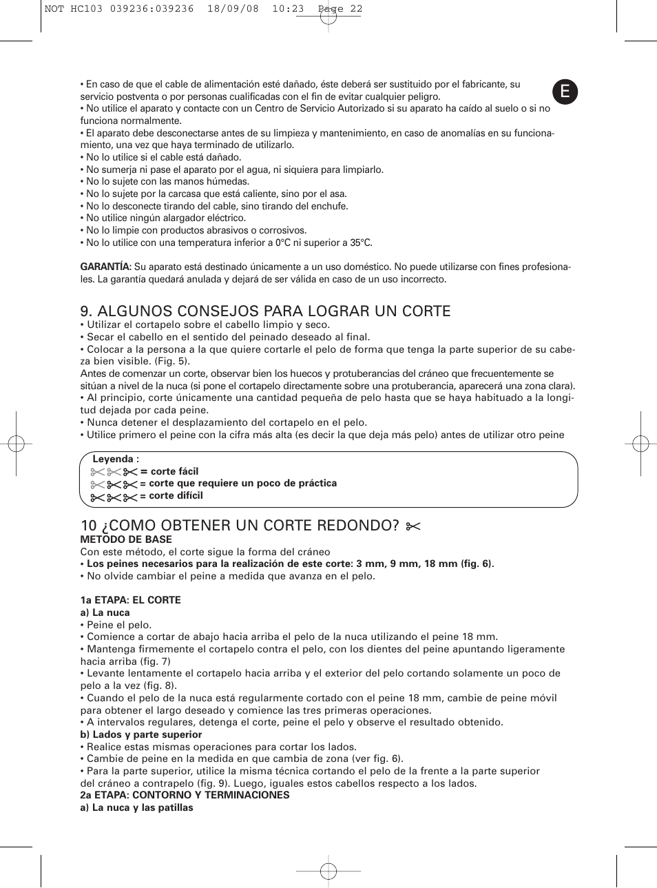 Algunos consejos para lograr un corte, 10 ¿como obtener un corte redondo | ROWENTA PERFECT LINE HC1037 User Manual | Page 22 / 40