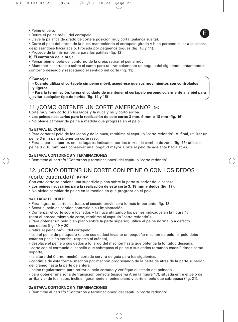 11 ¿como obtener un corte americano | ROWENTA PERFECT LINE HC1037 User Manual | Page 23 / 40