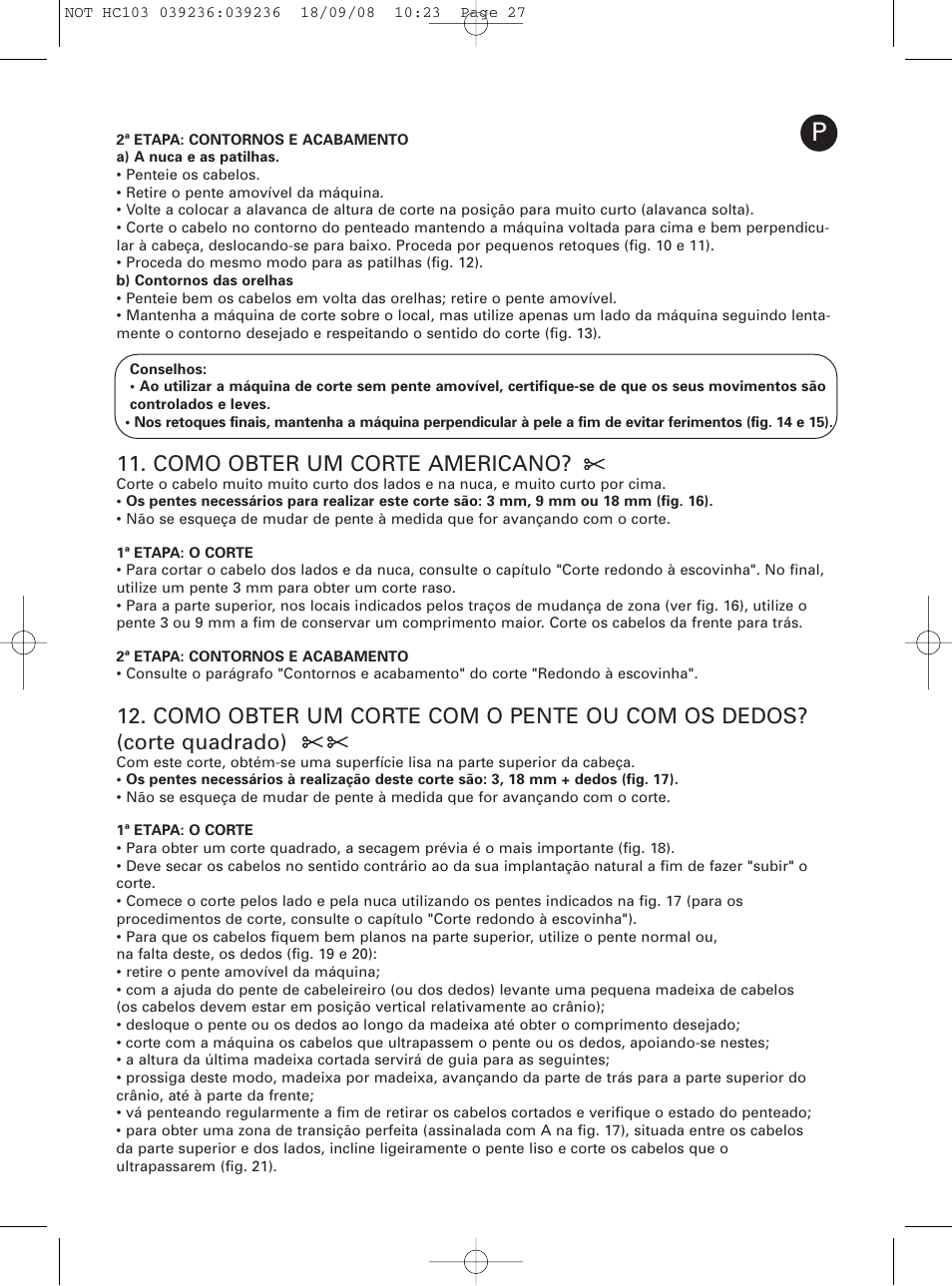 Como obter um corte americano | ROWENTA PERFECT LINE HC1037 User Manual | Page 27 / 40