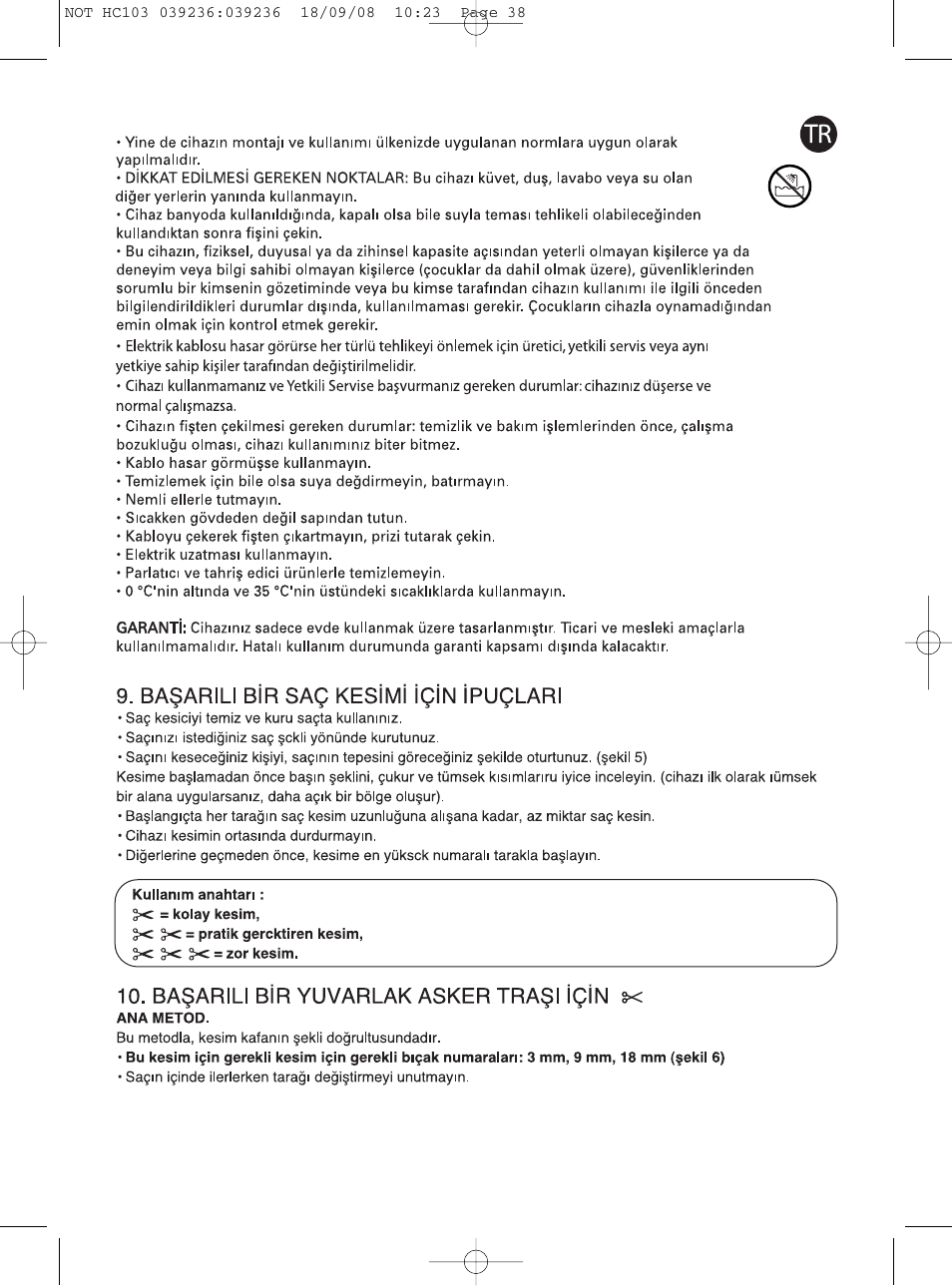ROWENTA PERFECT LINE HC1037 User Manual | Page 38 / 40