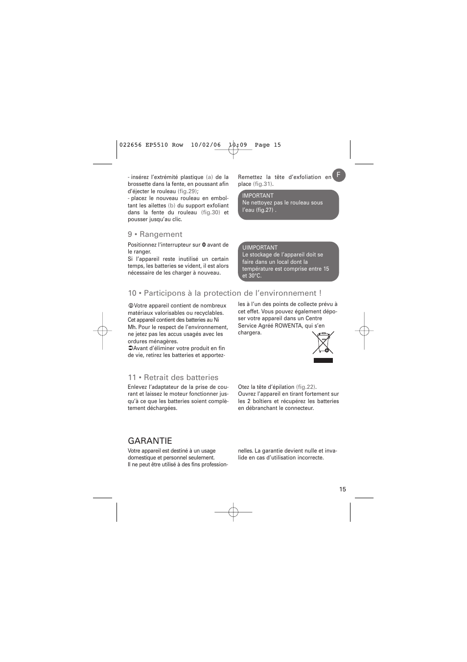 Garantie, 9 • rangement | ROWENTA ACCESSIM EP5510 User Manual | Page 19 / 90