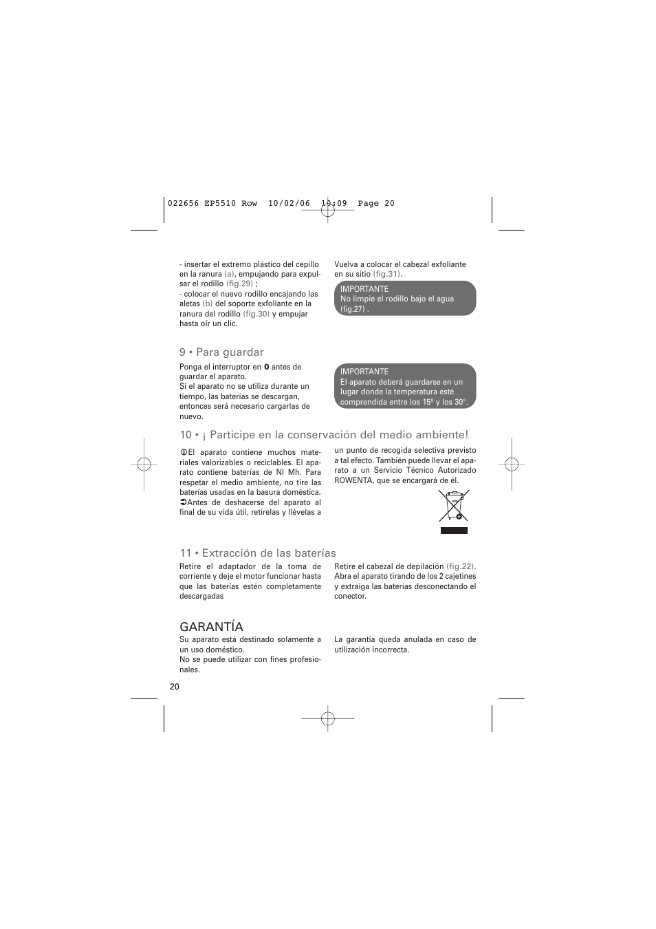 Garantía, 9 • para guardar | ROWENTA ACCESSIM EP5510 User Manual | Page 24 / 90