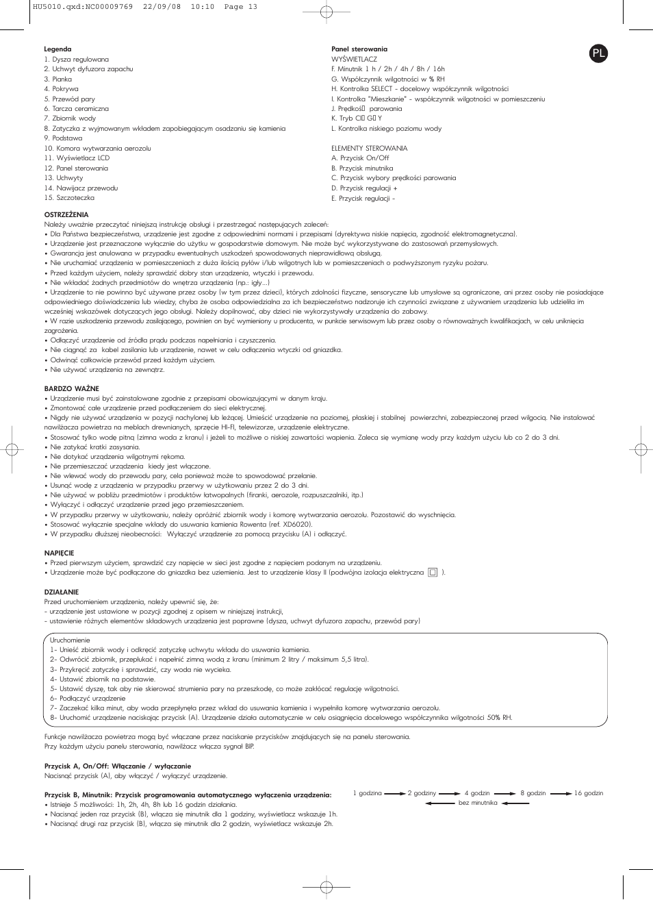 ROWENTA VITALITY HU5010 User Manual | Page 13 / 20