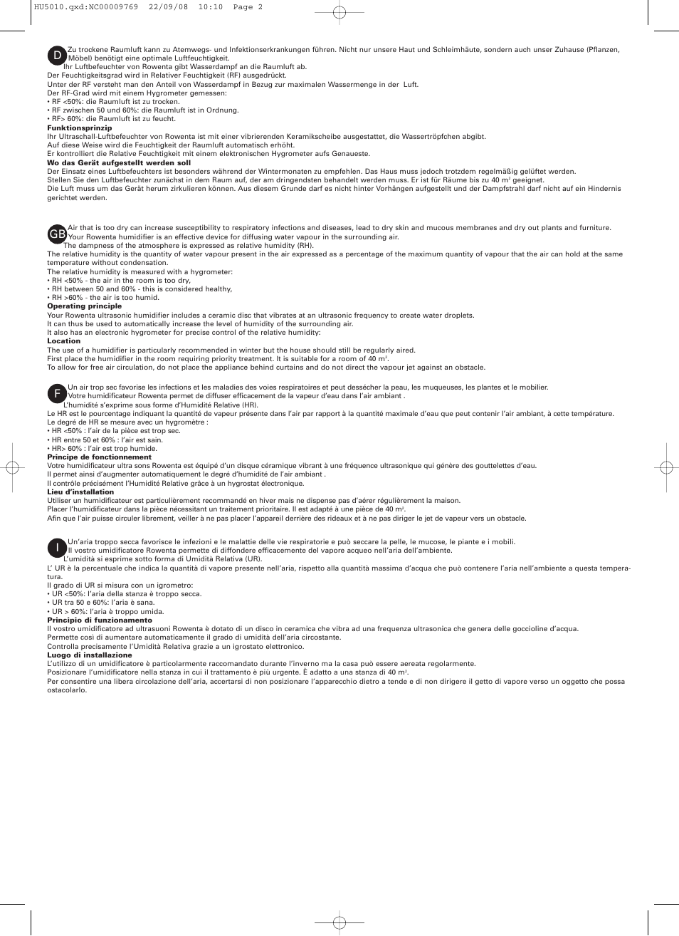 ROWENTA VITALITY HU5010 User Manual | Page 2 / 20