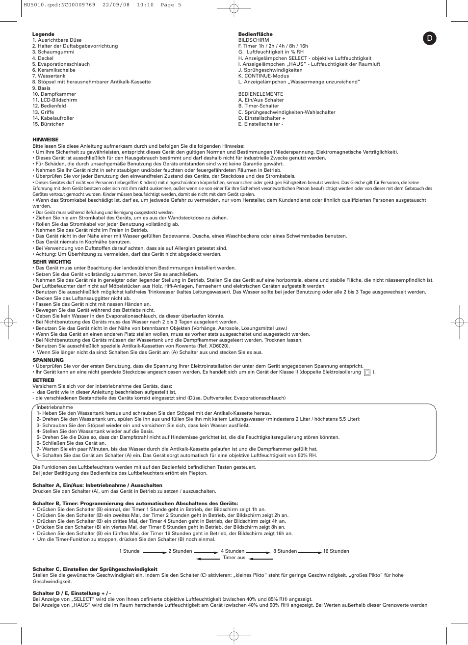 ROWENTA VITALITY HU5010 User Manual | Page 5 / 20
