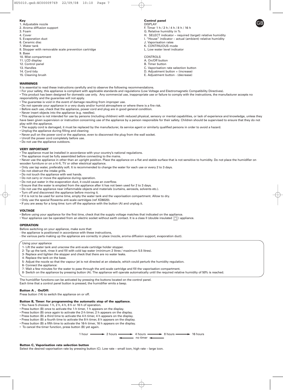 ROWENTA VITALITY HU5010 User Manual | Page 7 / 20