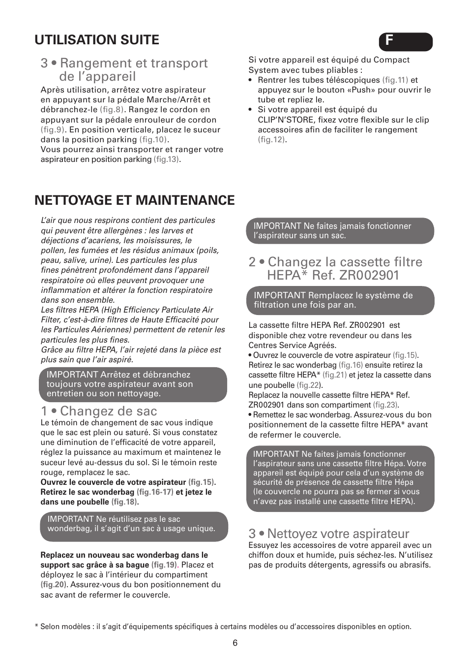 1 • changez de sac, 3 • nettoyez votre aspirateur | ROWENTA SILENCE FORCE UPGRADE RO4627 User Manual | Page 6 / 69
