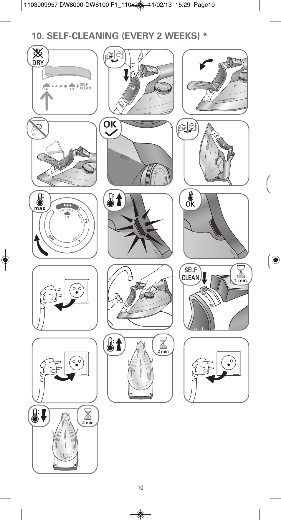 Self-cleaning (every 2 weeks) | ROWENTA Pro Master DW8120 User Manual | Page 10 / 68