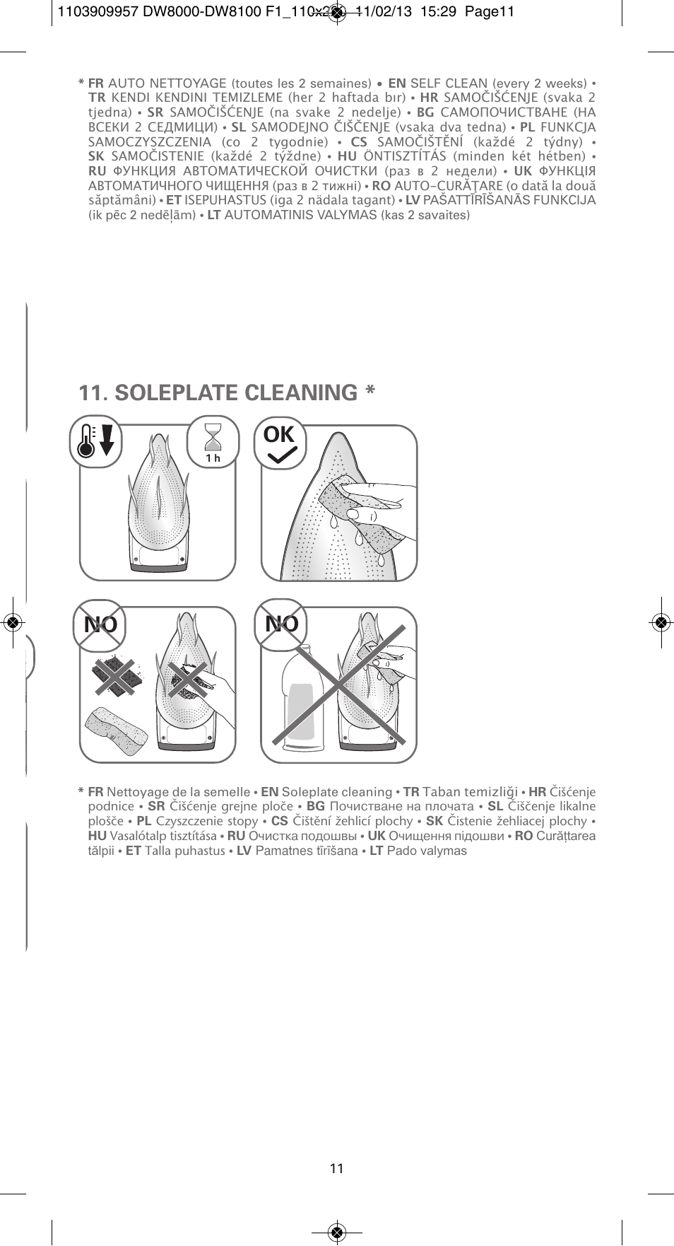 No ok no 11. soleplate cleaning | ROWENTA Pro Master DW8120 User Manual | Page 11 / 68