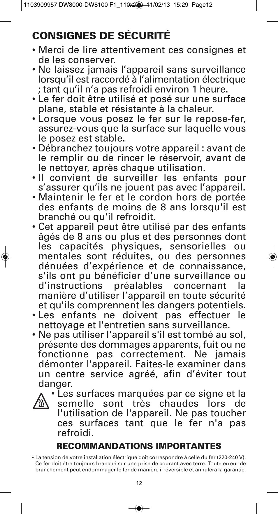 ROWENTA Pro Master DW8120 User Manual | Page 12 / 68