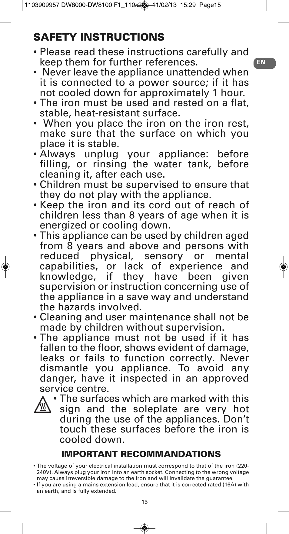 ROWENTA Pro Master DW8120 User Manual | Page 15 / 68